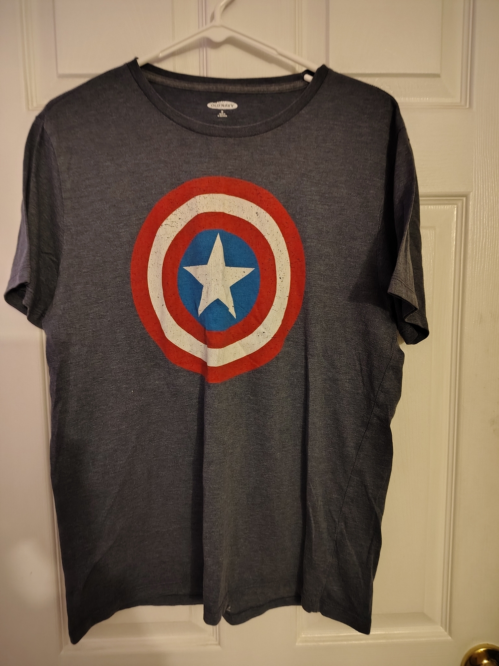 Old Navy Gray Short-Sleeve Tee with Red, White & Blue Shield Graphic